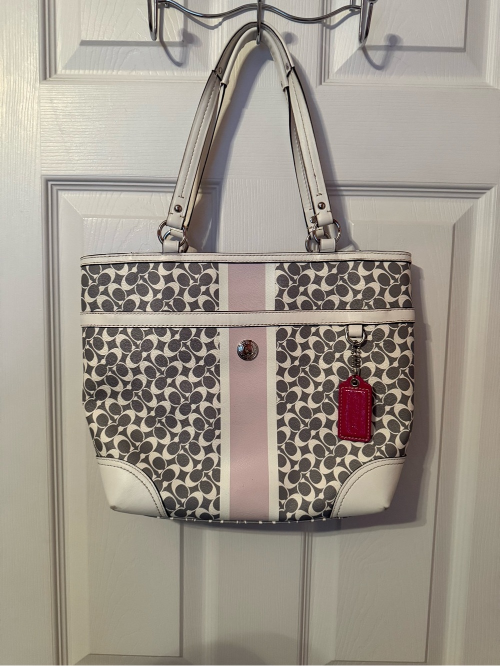 Coach Tote Bag in White, Gray & Pink